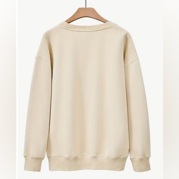 NEW WIFEY Letter Print Pullover Sweatshirt, Casual Long Sleeve Crew Neck Size L - Picture 2 of 5